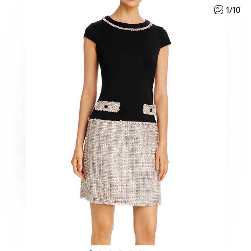 Karl Lagerfeld Women’s Tweed Dress Black Top/Blush&Silver Tweed Skirt Size 0